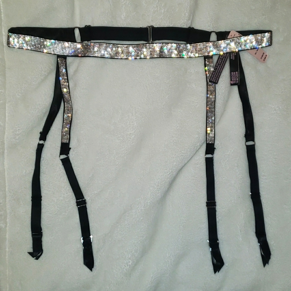 Victoria's Secret Very Sexy Black Garter Belt with Rhinestones